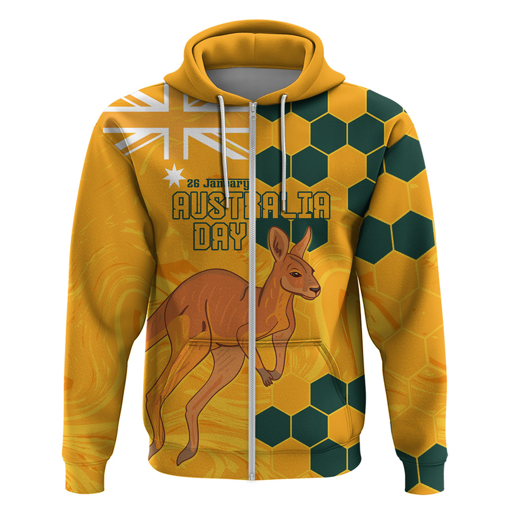 Custom Australia Day Soccer Socceroos Zip Hoodie We Are One And Free - Vibe Hoodie Shop
