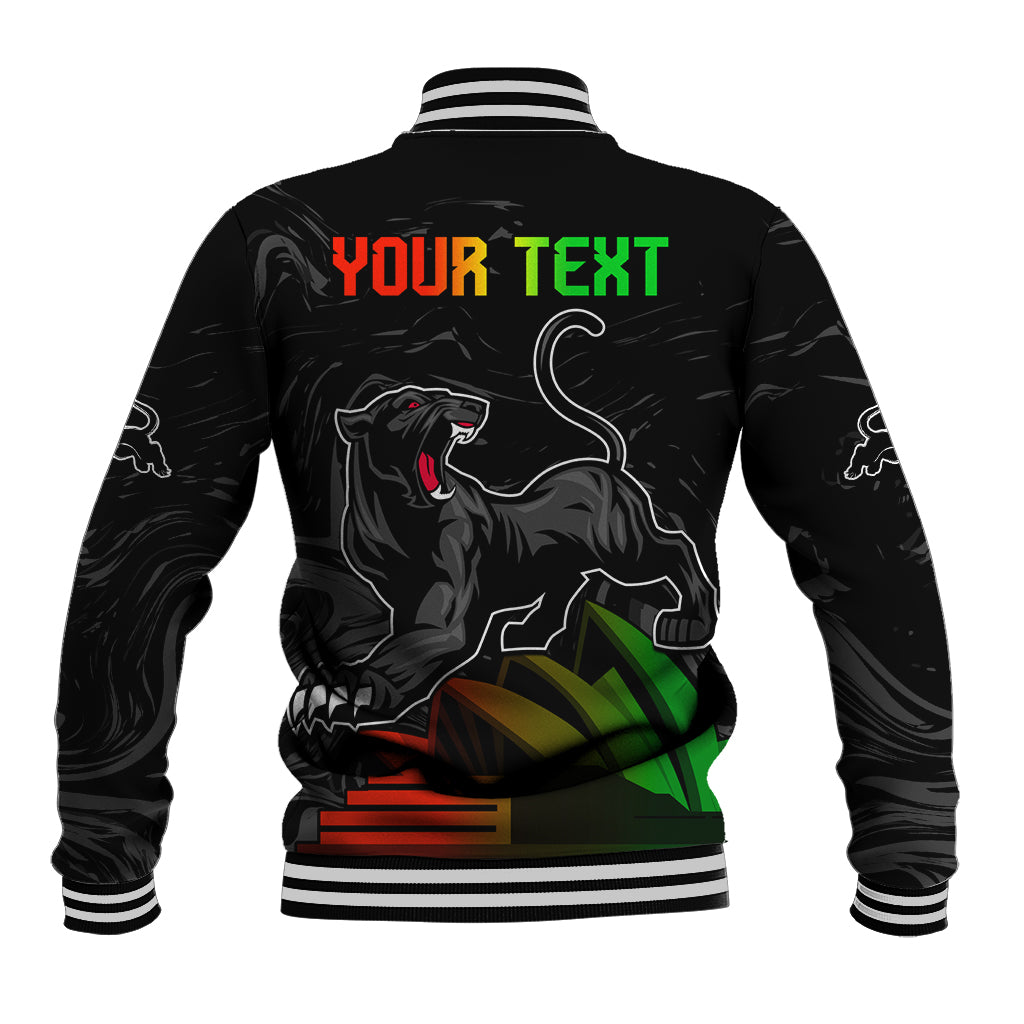 Personalised NRL Panthers Australia Day Baseball Jacket Proud Of Our Boys Black - Vibe Hoodie Shop