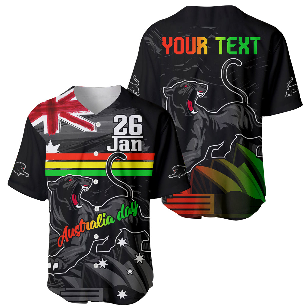 Personalised NRL Panthers Australia Day Baseball Jersey Proud Of Our Boys Black - Vibe Hoodie Shop