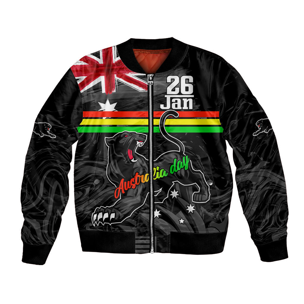 Personalised NRL Panthers Australia Day Bomber Jacket Proud Of Our Boys Black - Vibe Hoodie Shop