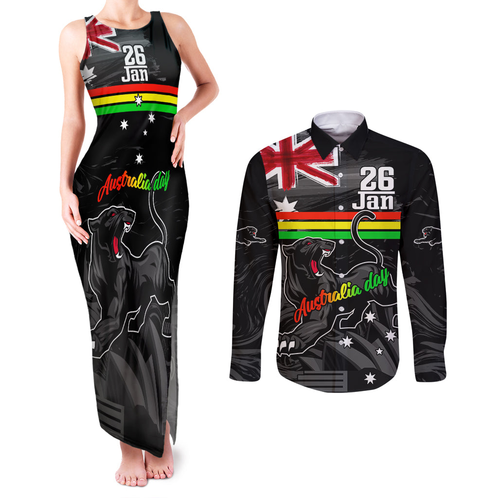 Personalised NRL Panthers Australia Day Couples Matching Tank Maxi Dress and Long Sleeve Button Shirt Proud Of Our Boys Black