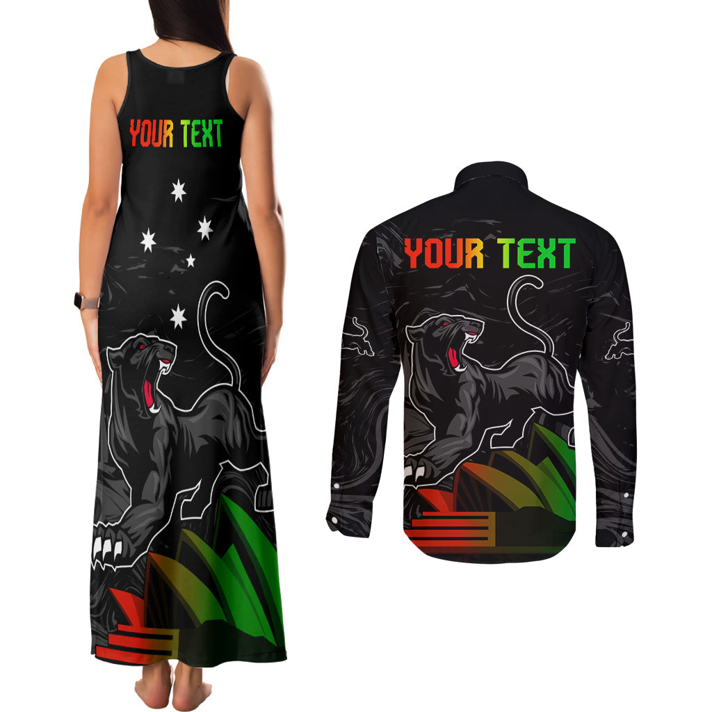 Personalised NRL Panthers Australia Day Couples Matching Tank Maxi Dress and Long Sleeve Button Shirt Proud Of Our Boys Black