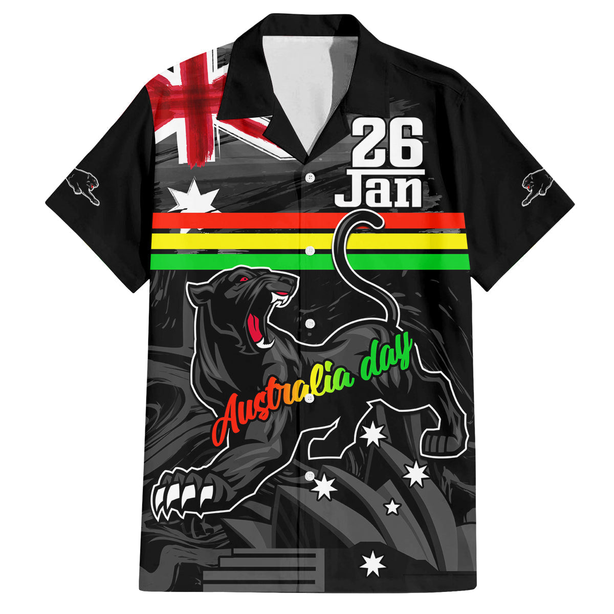 Personalised NRL Panthers Australia Day Family Matching Long Sleeve Bodycon Dress and Hawaiian Shirt Proud Of Our Boys Black