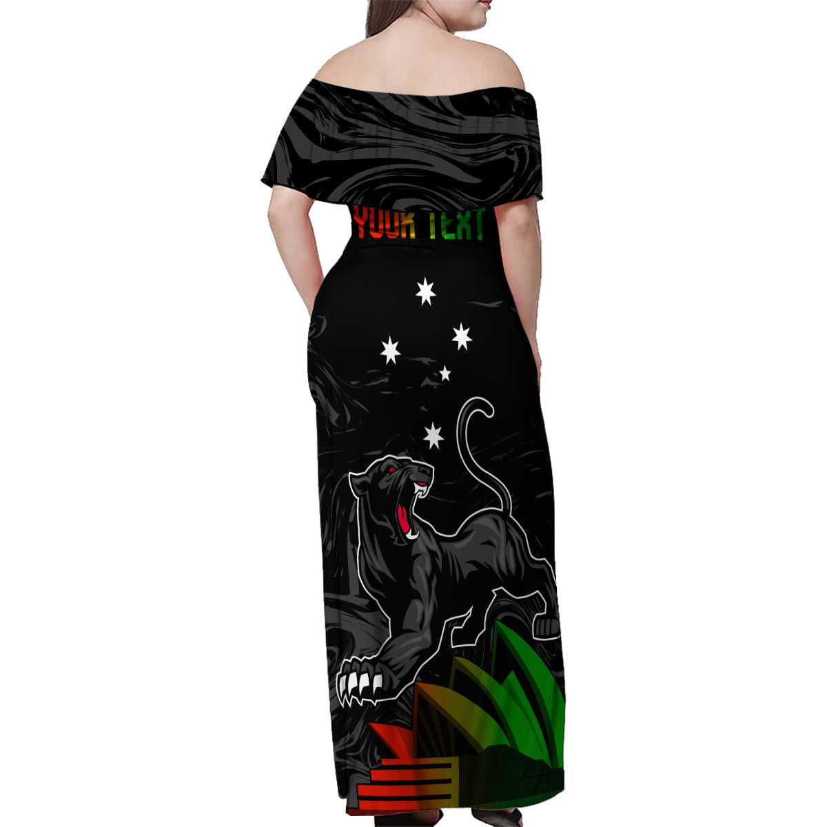 Personalised NRL Panthers Australia Day Family Matching Off Shoulder Maxi Dress and Hawaiian Shirt Proud Of Our Boys Black