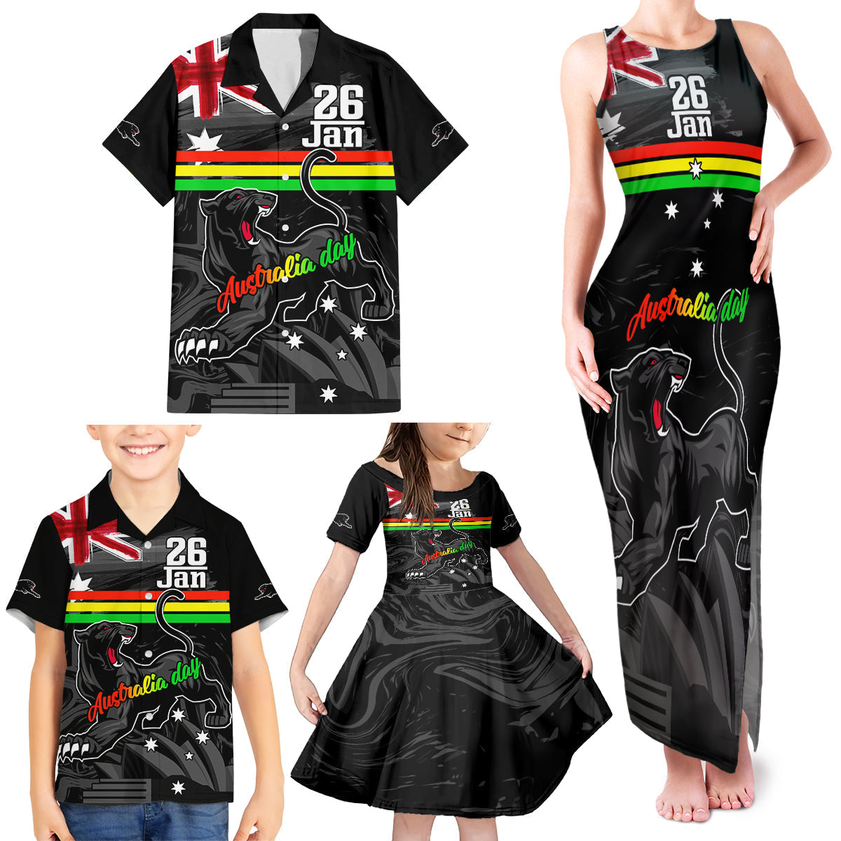 Personalised NRL Panthers Australia Day Family Matching Tank Maxi Dress and Hawaiian Shirt Proud Of Our Boys Black