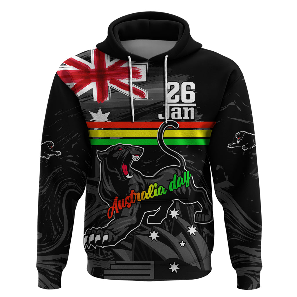 Personalised NRL Panthers Australia Day Hoodie Proud Of Our Boys Black LT9 - Vibe Hoodie Shop