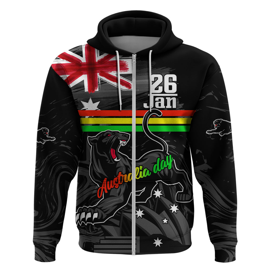 Personalised NRL Panthers Australia Day Hoodie Proud Of Our Boys Black LT9 - Vibe Hoodie Shop