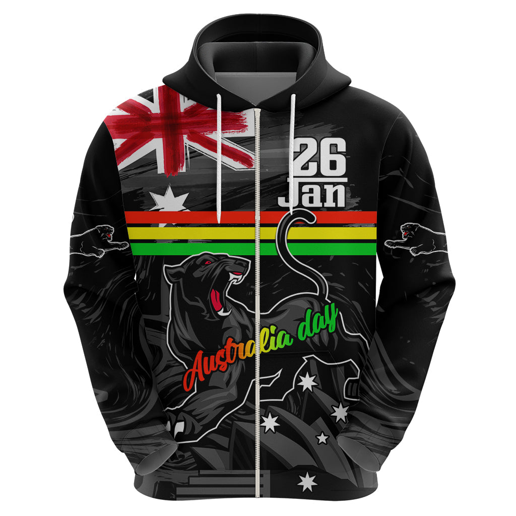 Personalised NRL Panthers Australia Day Hoodie Proud Of Our Boys Black LT9 - Vibe Hoodie Shop