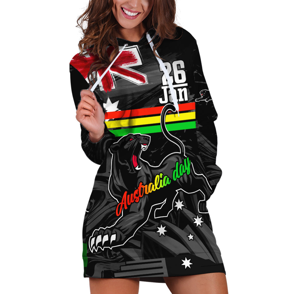 Personalised NRL Panthers Australia Day Hoodie Dress Proud Of Our Boys Black - Vibe Hoodie Shop