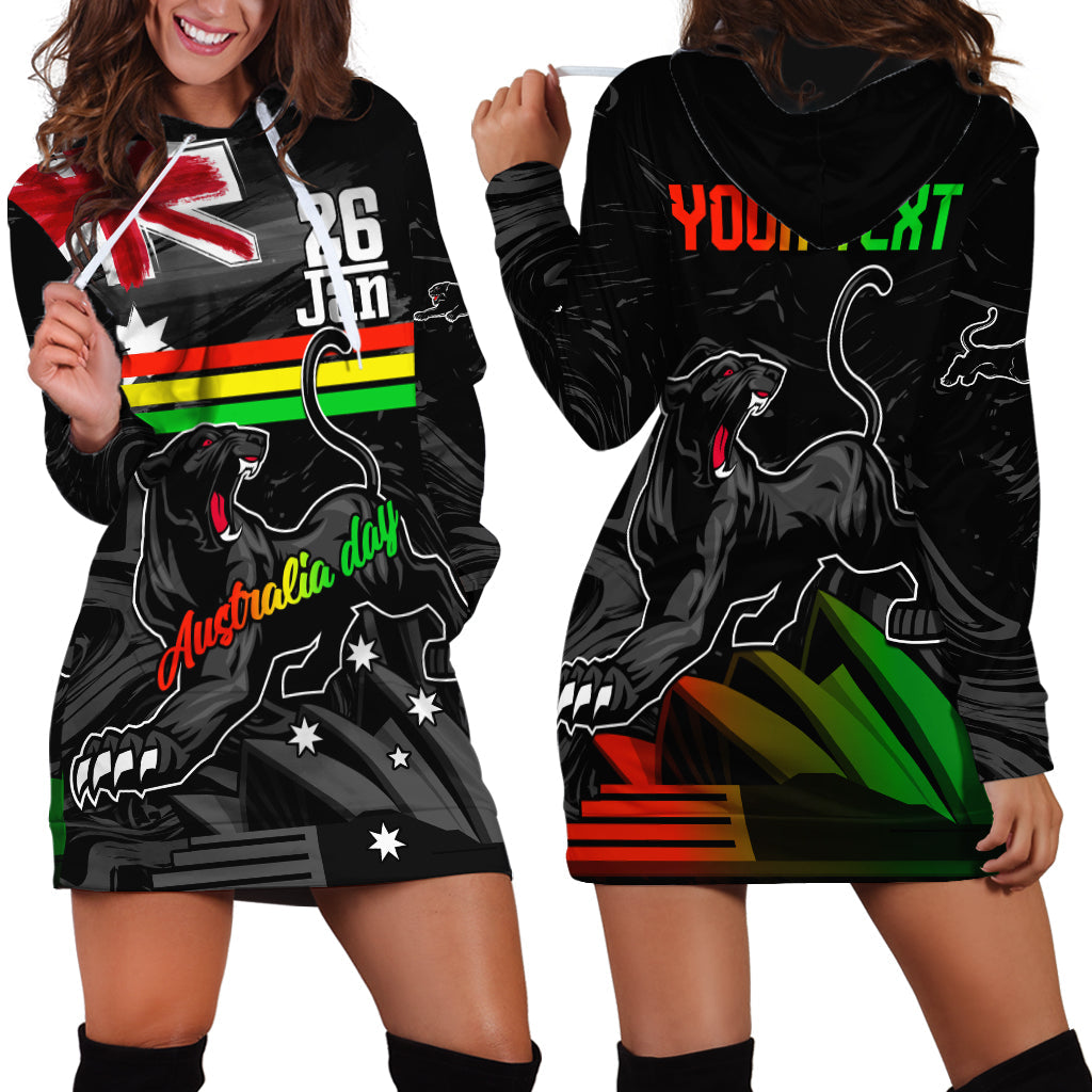 Personalised NRL Panthers Australia Day Hoodie Dress Proud Of Our Boys Black - Vibe Hoodie Shop