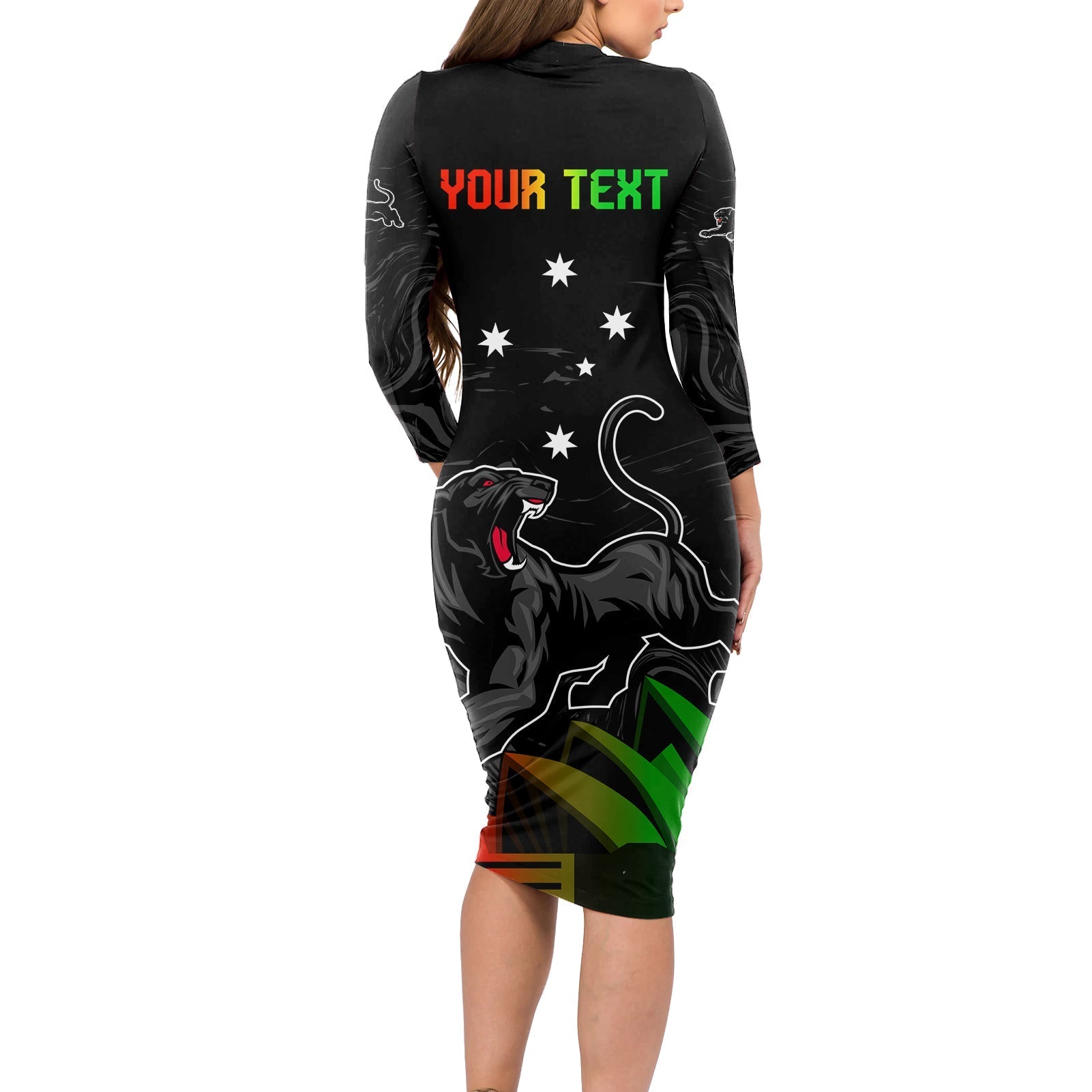 Personalised NRL Panthers Australia Day Long Sleeve Bodycon Dress Proud Of Our Boys Black