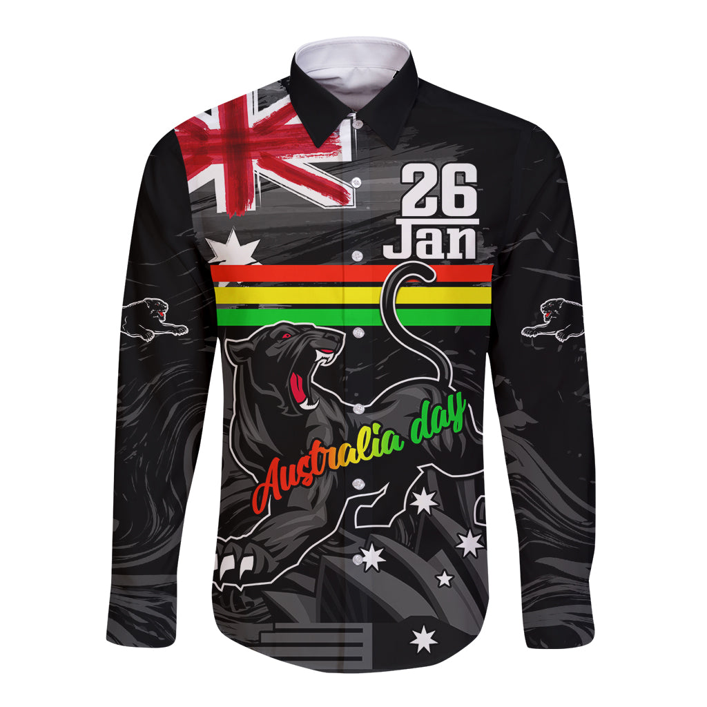 Personalised NRL Panthers Australia Day Long Sleeve Button Shirt Proud Of Our Boys Black - Vibe Hoodie Shop