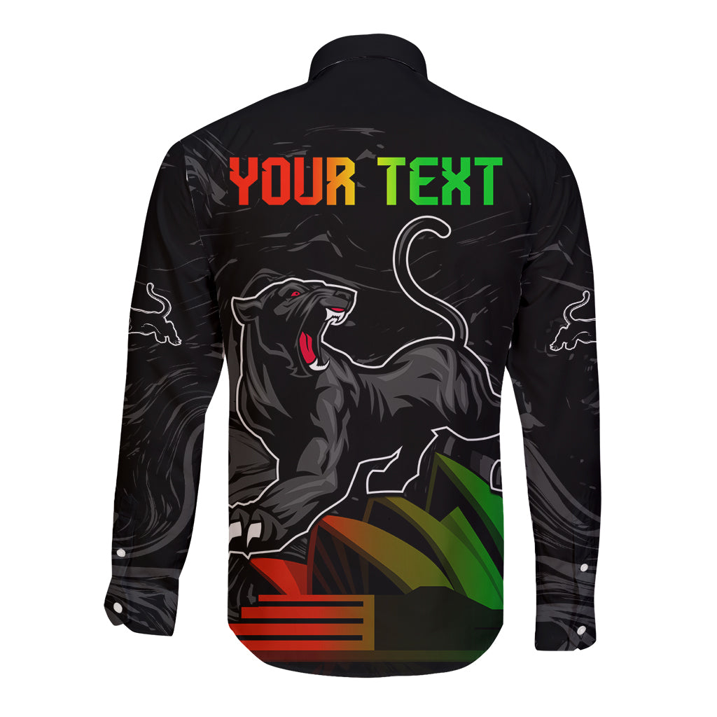 Personalised NRL Panthers Australia Day Long Sleeve Button Shirt Proud Of Our Boys Black - Vibe Hoodie Shop