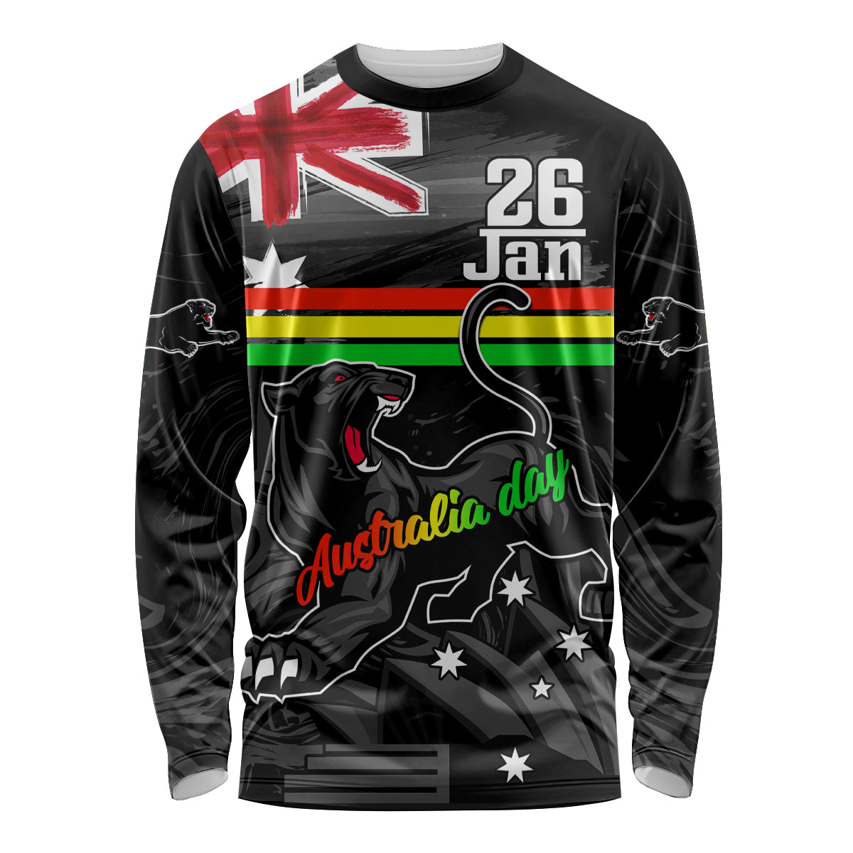 Personalised NRL Panthers Australia Day Long Sleeve Shirt Proud Of Our Boys Black - Vibe Hoodie Shop