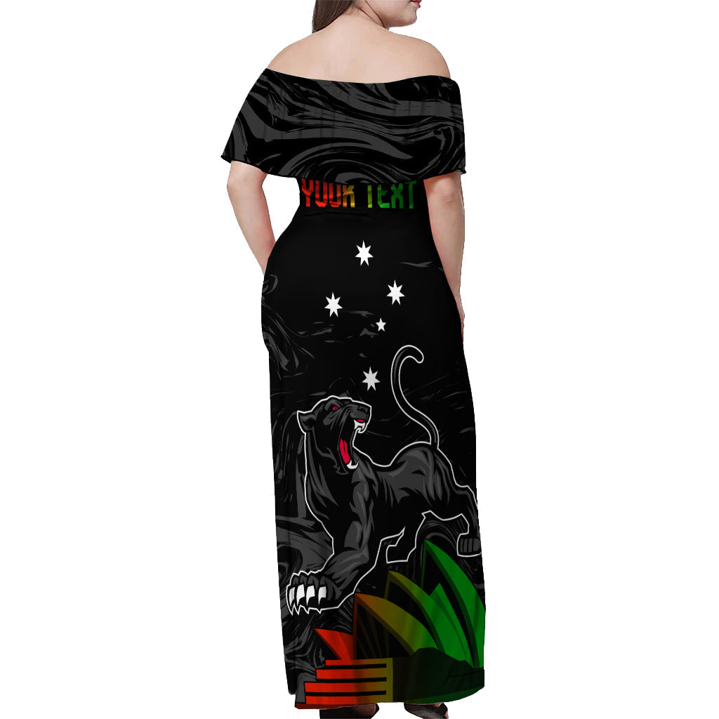 Personalised NRL Panthers Australia Day Off Shoulder Maxi Dress Proud Of Our Boys Black