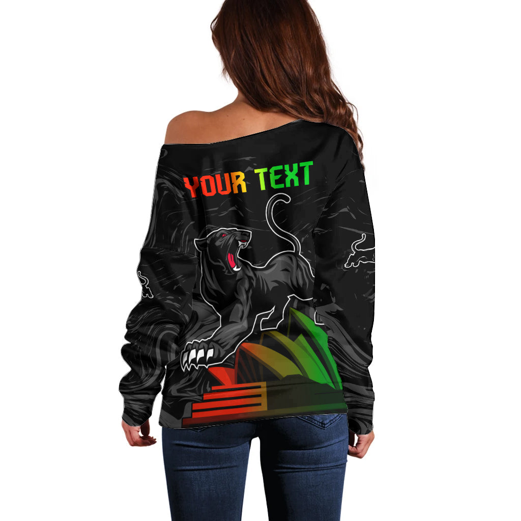 Personalised NRL Panthers Australia Day Off Shoulder Sweater Proud Of Our Boys Black - Vibe Hoodie Shop