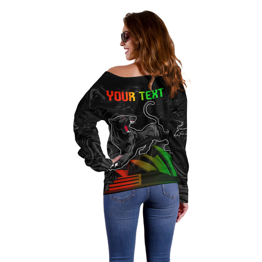 Personalised NRL Panthers Australia Day Off Shoulder Sweater Proud Of Our Boys Black - Vibe Hoodie Shop