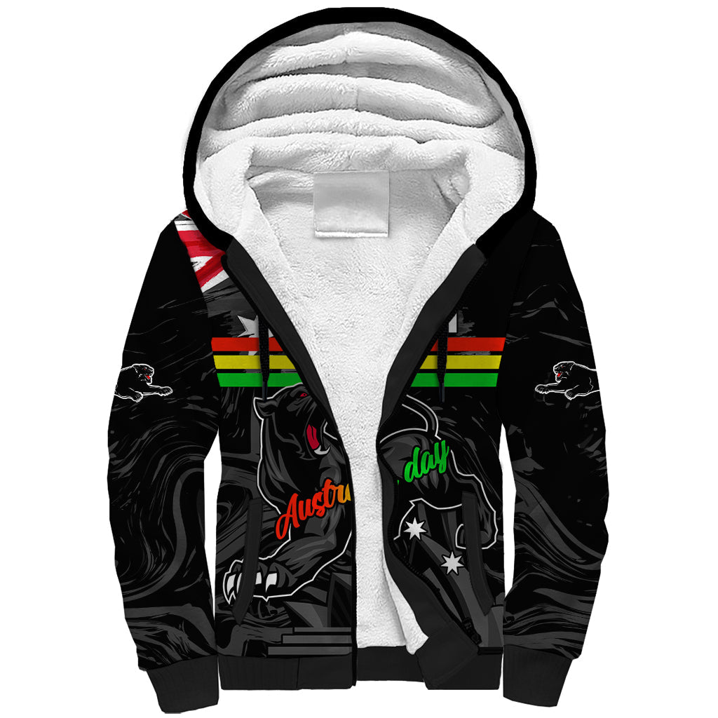 Personalised NRL Panthers Australia Day Sherpa Hoodie Proud Of Our Boys Black - Vibe Hoodie Shop