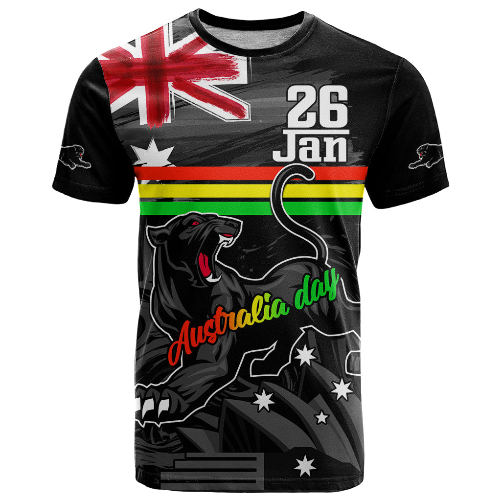 Personalised NRL Panthers Australia Day T Shirt Proud Of Our Boys Black LT9 - Vibe Hoodie Shop