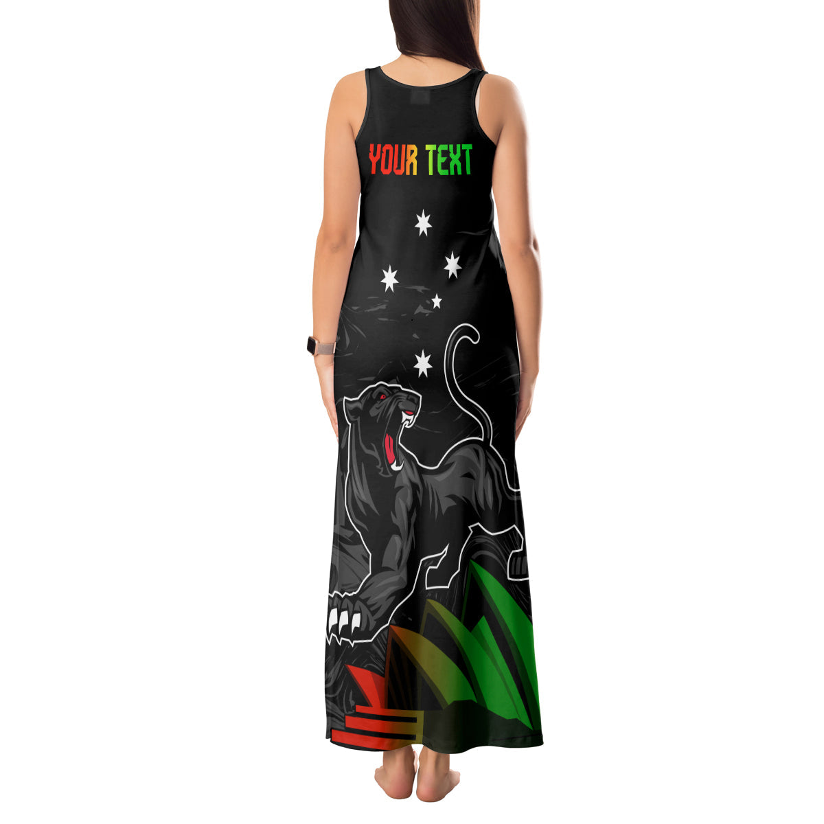 Personalised NRL Panthers Australia Day Tank Maxi Dress Proud Of Our Boys Black