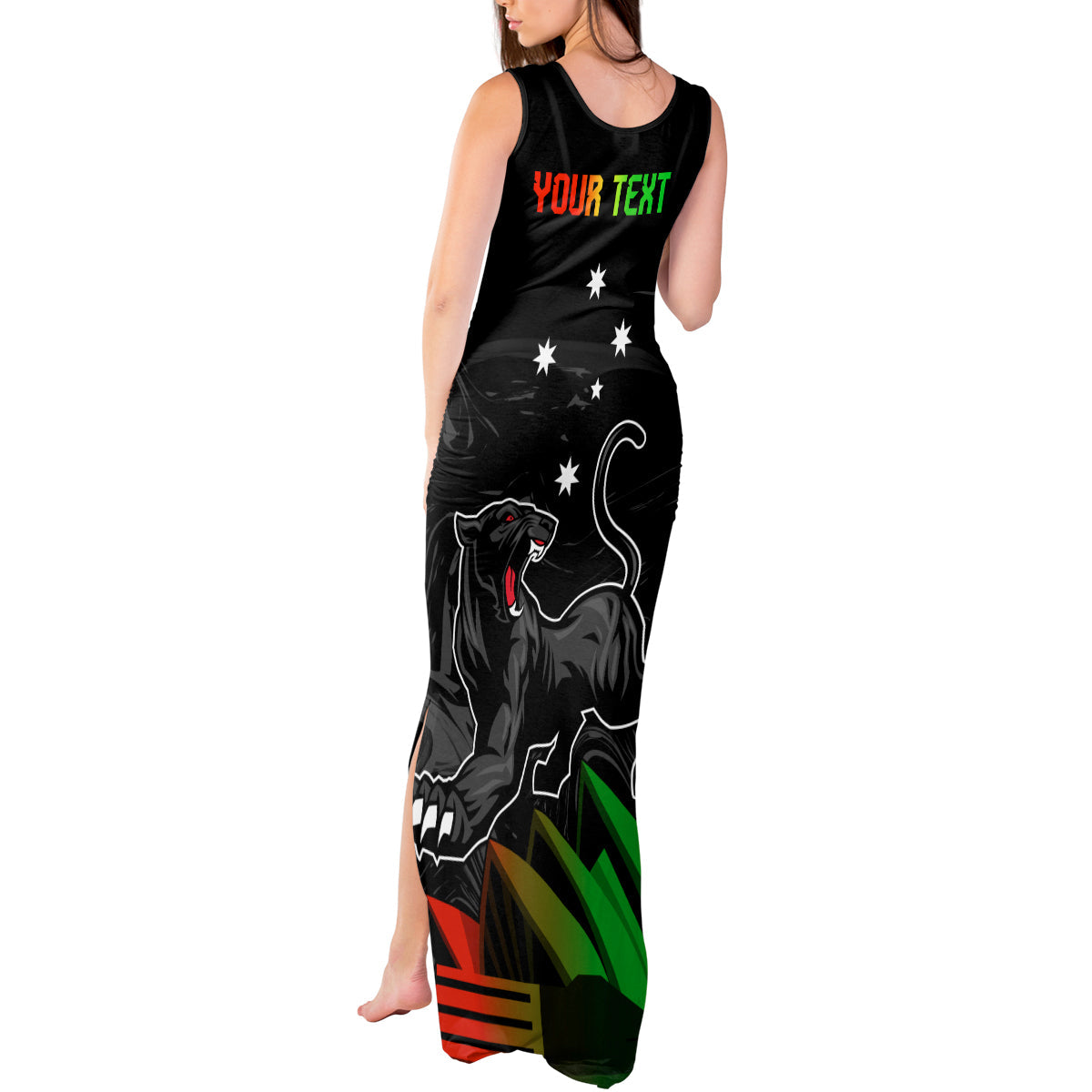 Personalised NRL Panthers Australia Day Tank Maxi Dress Proud Of Our Boys Black