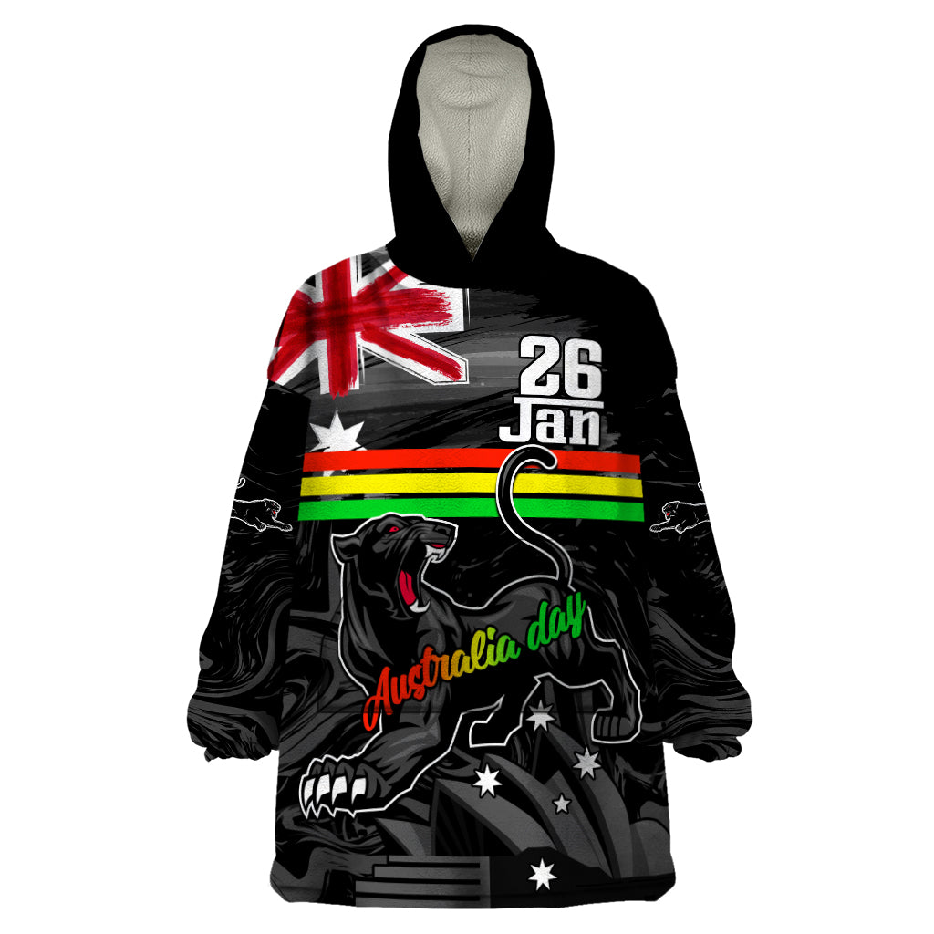 Personalised NRL Panthers Australia Day Wearable Blanket Hoodie Proud Of Our Boys Black - Vibe Hoodie Shop