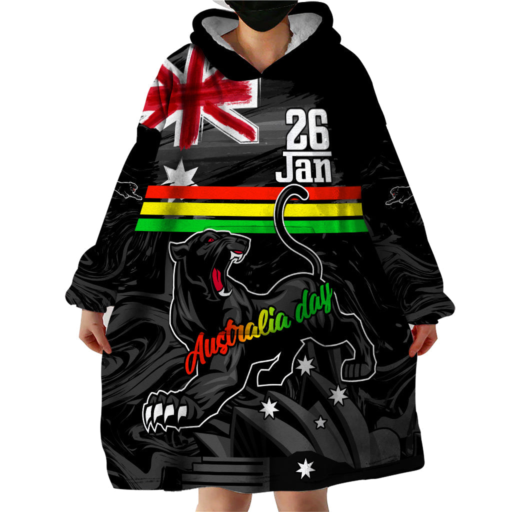 Personalised NRL Panthers Australia Day Wearable Blanket Hoodie Proud Of Our Boys Black - Vibe Hoodie Shop