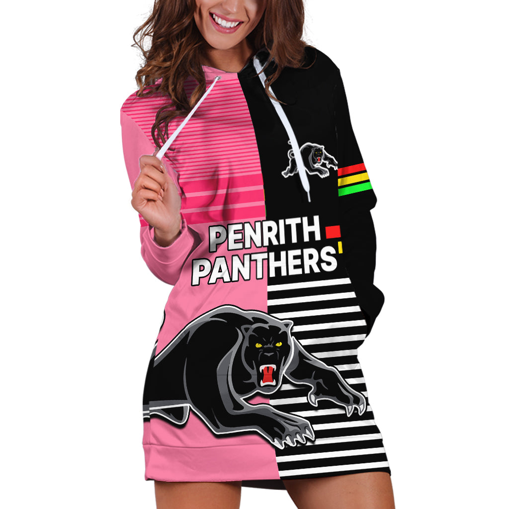 Penrith Panthers Rugby Hoodie Dress Proud The Panthers Comeback Black and Pink - Vibe Hoodie Shop
