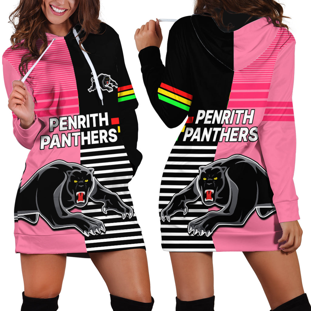 Penrith Panthers Rugby Hoodie Dress Proud The Panthers Comeback Black and Pink - Vibe Hoodie Shop
