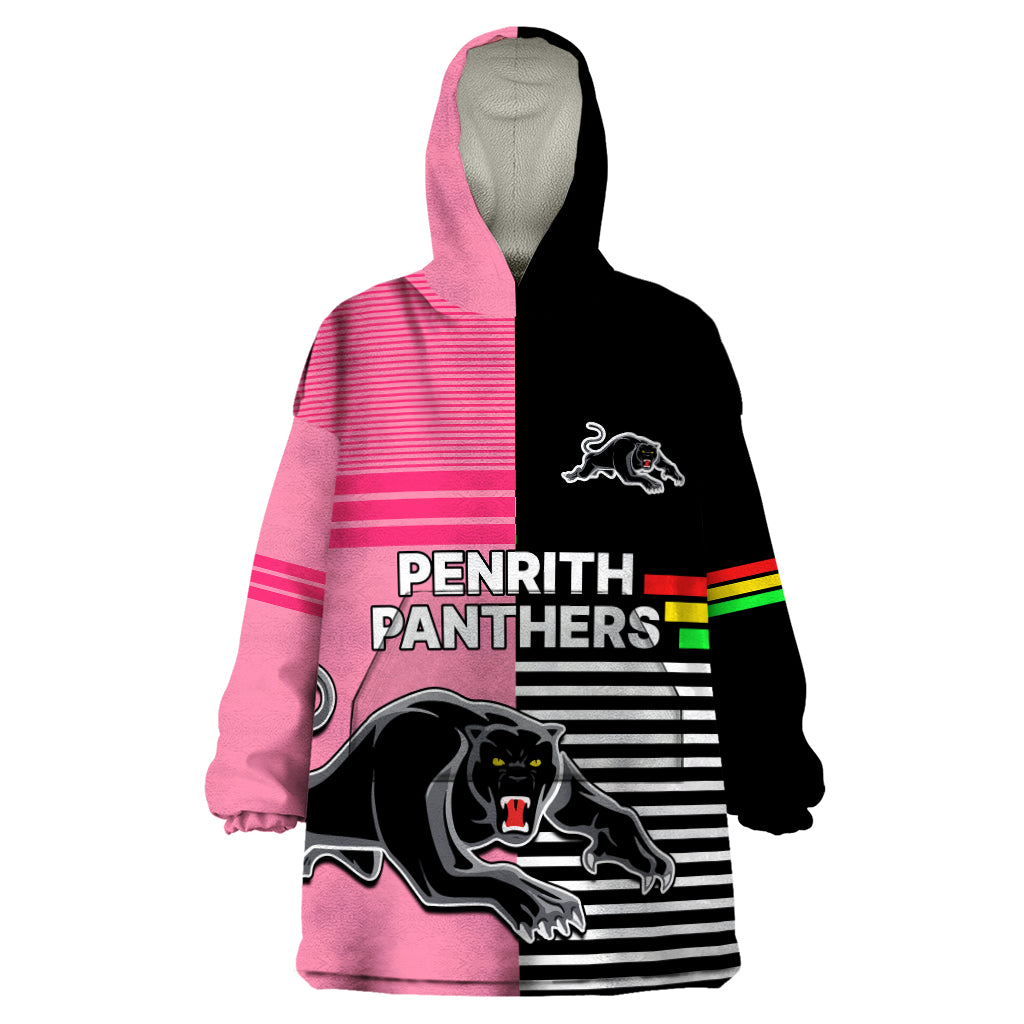 Penrith Panthers Rugby Wearable Blanket Hoodie Proud The Panthers Comeback Black and Pink - Vibe Hoodie Shop