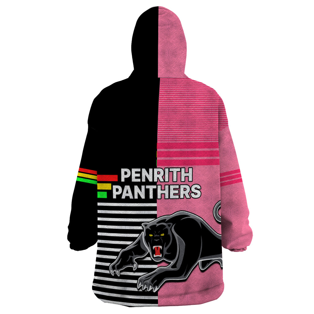 Penrith Panthers Rugby Wearable Blanket Hoodie Proud The Panthers Comeback Black and Pink - Vibe Hoodie Shop