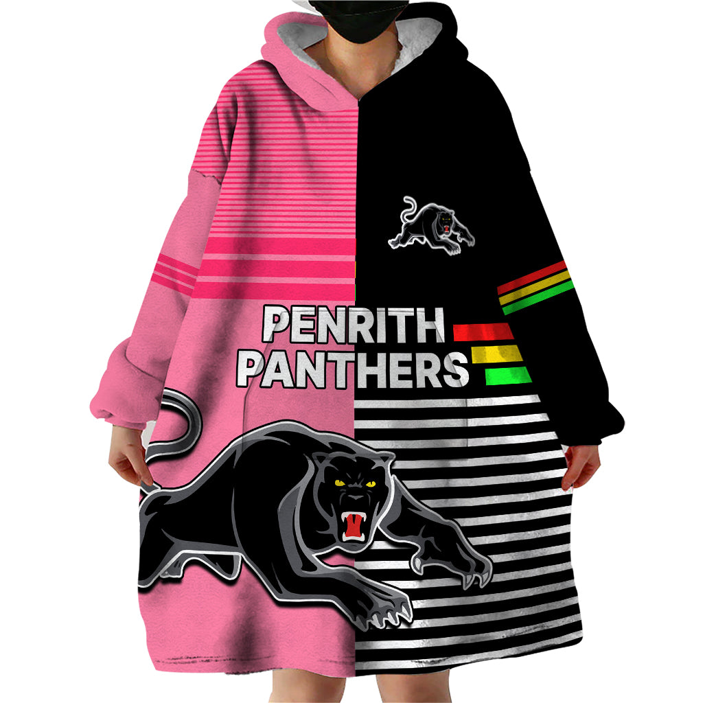 Penrith Panthers Rugby Wearable Blanket Hoodie Proud The Panthers Comeback Black and Pink - Vibe Hoodie Shop