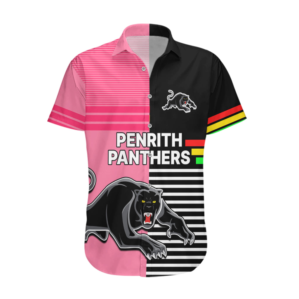 (Custom Text And Number) Penrith Panthers Rugby Hawaiian Shirt Proud The Panthers Comeback Black and Pink - Vibe Hoodie Shop