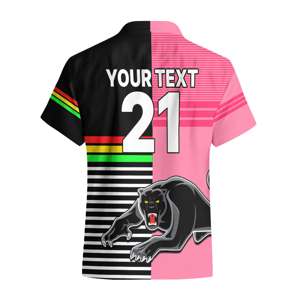 (Custom Text And Number) Penrith Panthers Rugby Hawaiian Shirt Proud The Panthers Comeback Black and Pink - Vibe Hoodie Shop