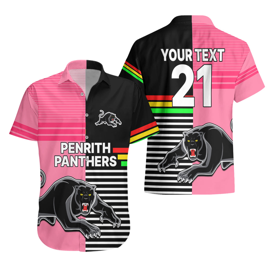 (Custom Text And Number) Penrith Panthers Rugby Hawaiian Shirt Proud The Panthers Comeback Black and Pink - Vibe Hoodie Shop