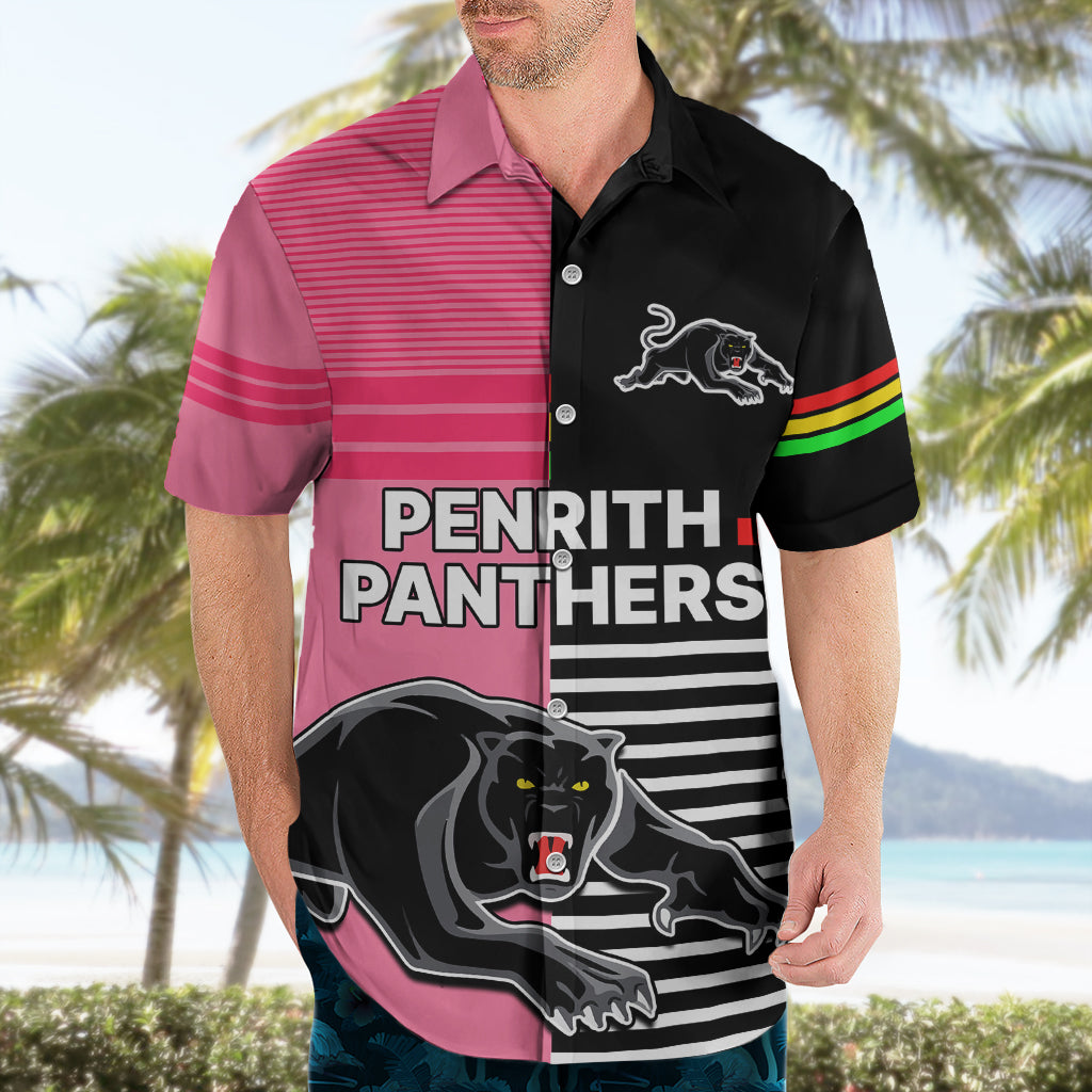 (Custom Text And Number) Penrith Panthers Rugby Hawaiian Shirt Proud The Panthers Comeback Black and Pink - Vibe Hoodie Shop