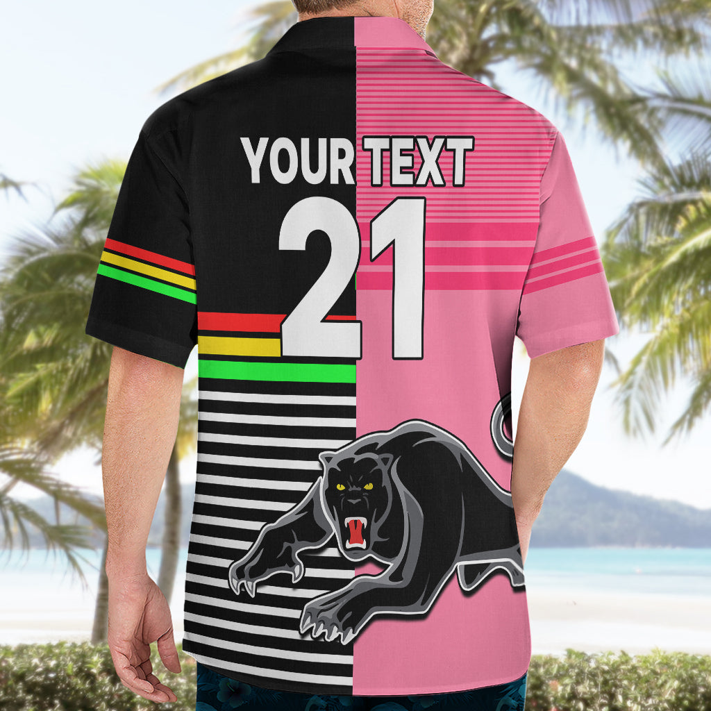 (Custom Text And Number) Penrith Panthers Rugby Hawaiian Shirt Proud The Panthers Comeback Black and Pink - Vibe Hoodie Shop