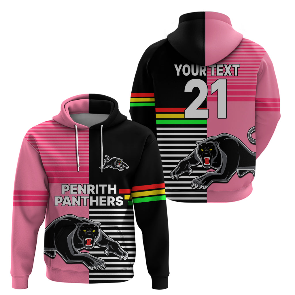 (Custom Text And Number) Penrith Panthers Rugby Hoodie Proud The Panthers Comeback Black and Pink LT9 - Vibe Hoodie Shop