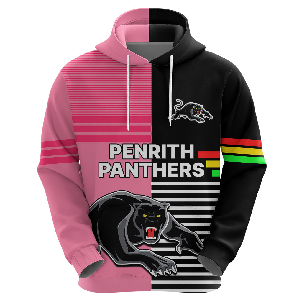(Custom Text And Number) Penrith Panthers Rugby Hoodie Proud The Panthers Comeback Black and Pink LT9 - Vibe Hoodie Shop