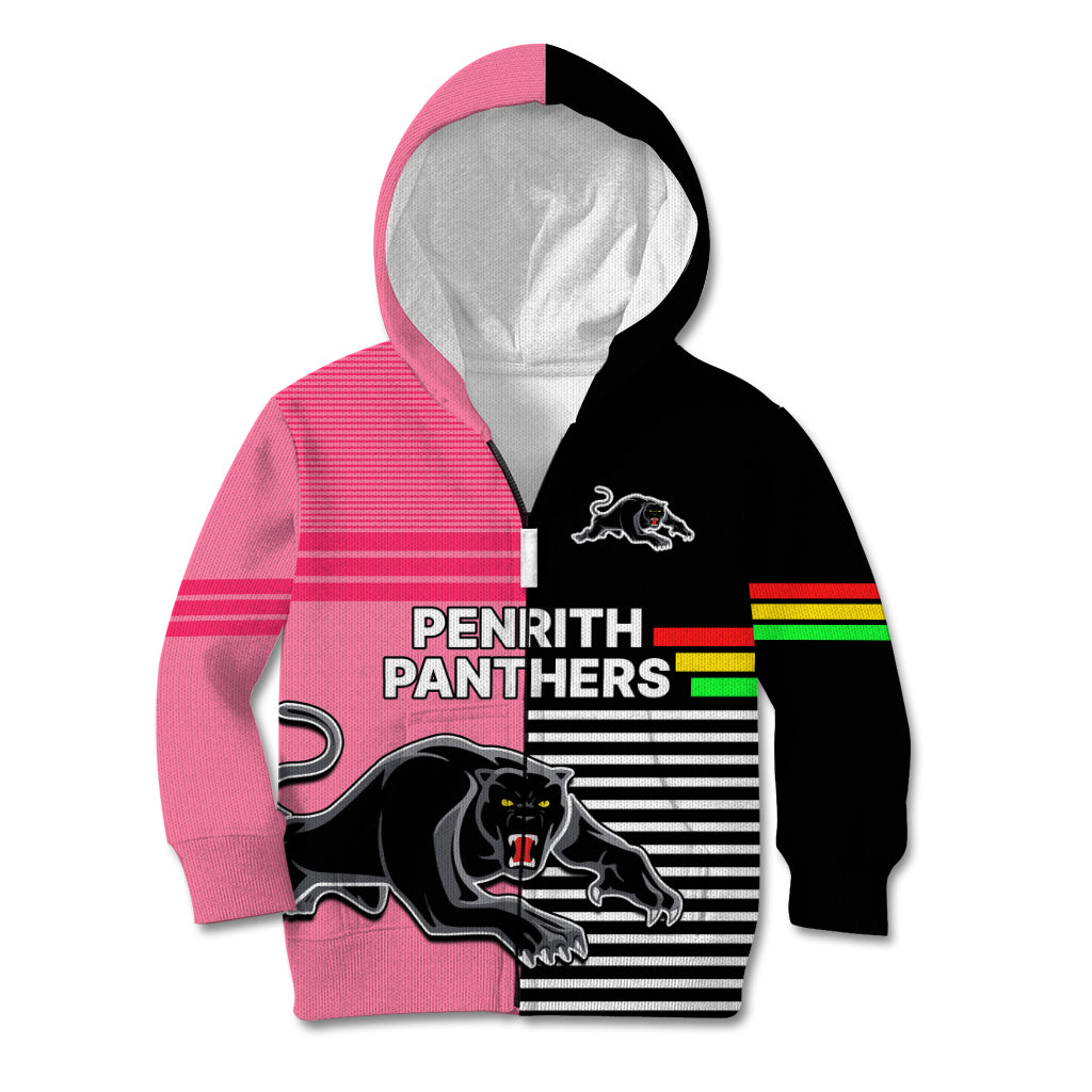 (Custom Text And Number) Penrith Panthers Rugby Kid Hoodie Proud The Panthers Comeback Black and Pink - Vibe Hoodie Shop