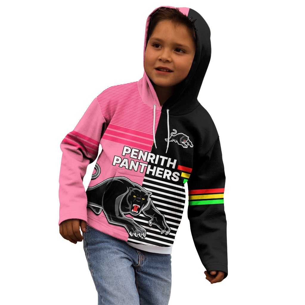 (Custom Text And Number) Penrith Panthers Rugby Kid Hoodie Proud The Panthers Comeback Black and Pink - Vibe Hoodie Shop