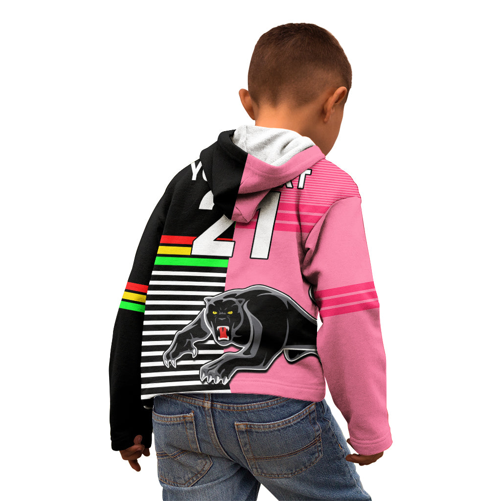 (Custom Text And Number) Penrith Panthers Rugby Kid Hoodie Proud The Panthers Comeback Black and Pink - Vibe Hoodie Shop