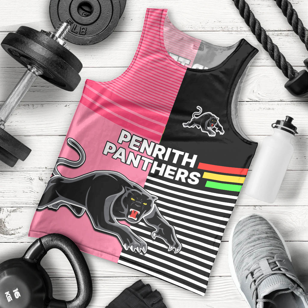 (Custom Text And Number) Penrith Panthers Rugby Men Tank Top Proud The Panthers Comeback Black and Pink - Vibe Hoodie Shop