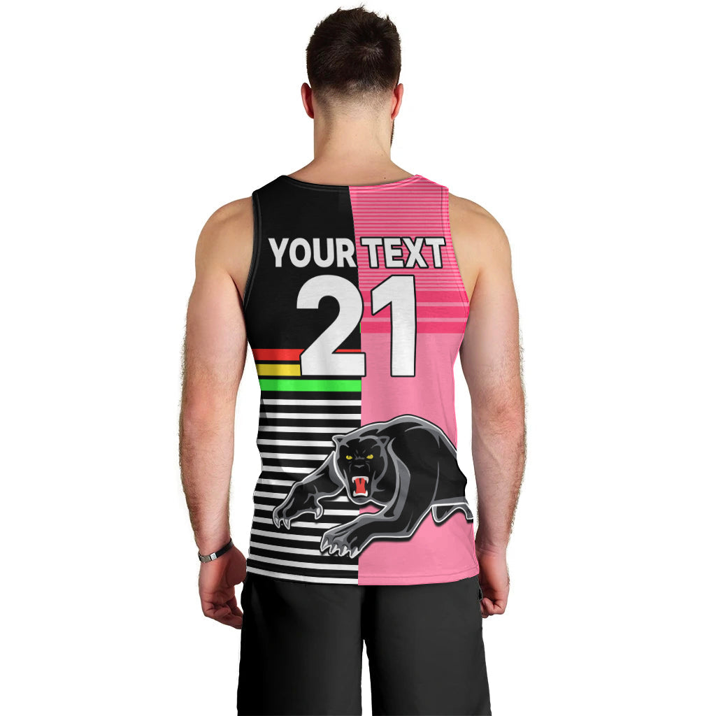 (Custom Text And Number) Penrith Panthers Rugby Men Tank Top Proud The Panthers Comeback Black and Pink - Vibe Hoodie Shop