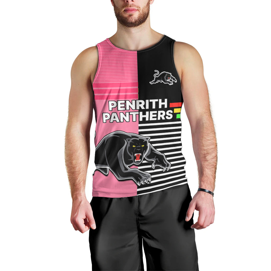 (Custom Text And Number) Penrith Panthers Rugby Men Tank Top Proud The Panthers Comeback Black and Pink - Vibe Hoodie Shop
