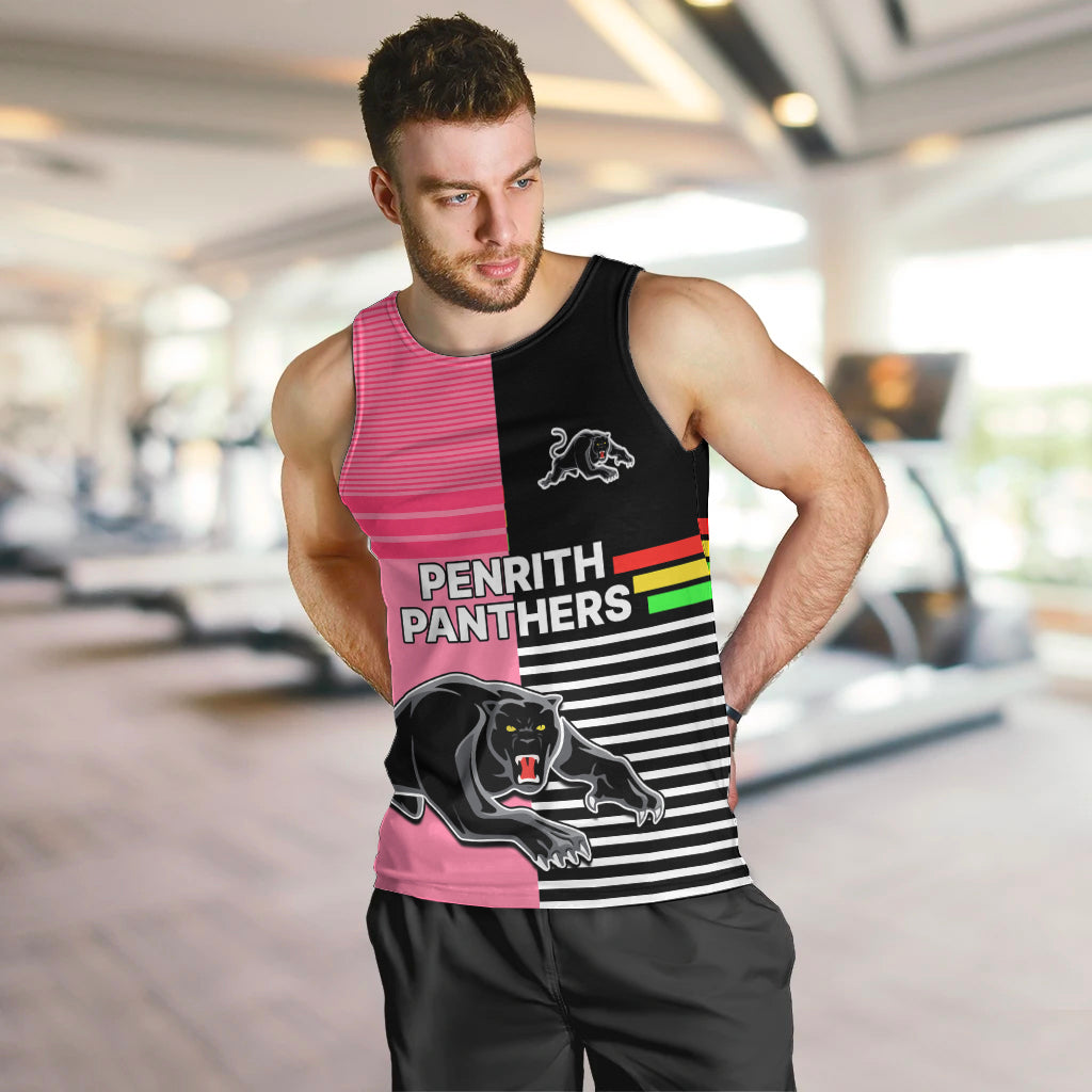 (Custom Text And Number) Penrith Panthers Rugby Men Tank Top Proud The Panthers Comeback Black and Pink - Vibe Hoodie Shop
