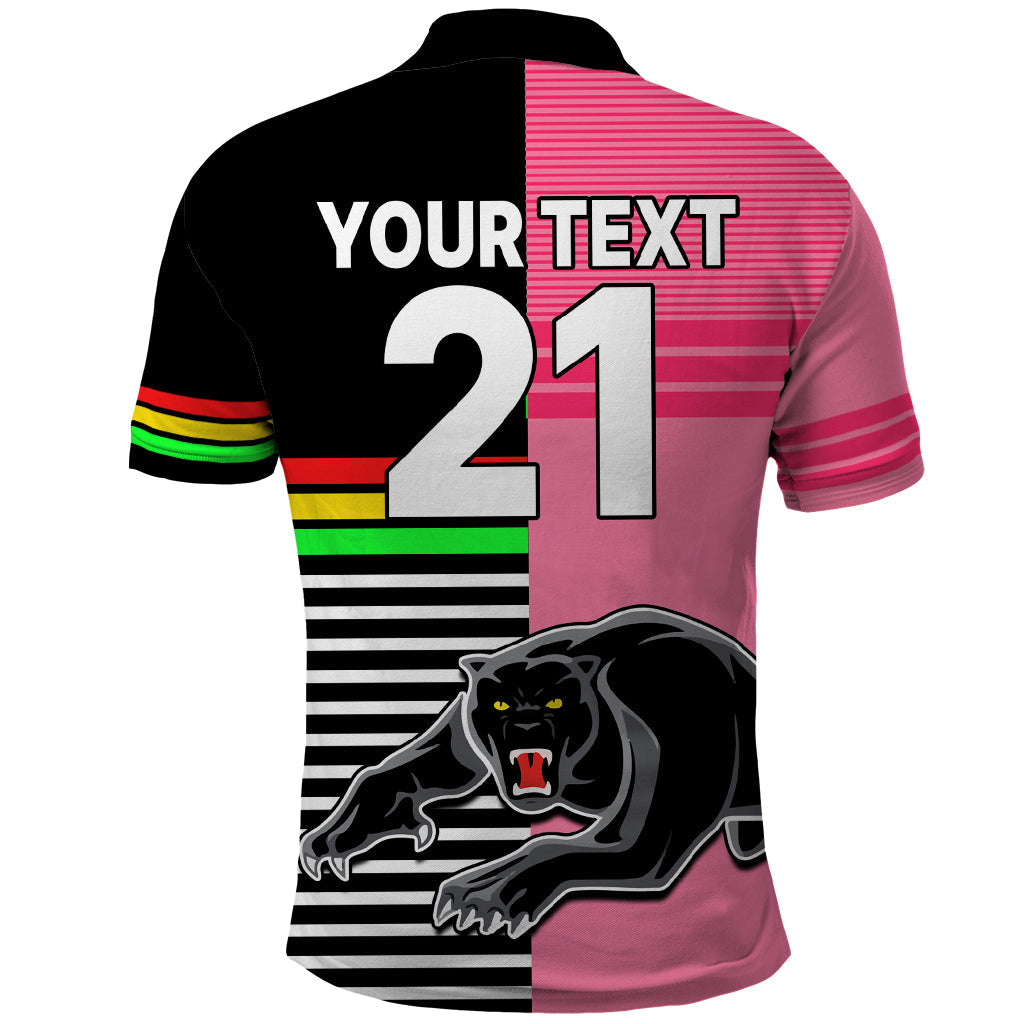 (Custom Text and Number) Penrith Panthers Rugby Polo Shirt Proud The Panthers Comeback Black and Pink LT9 - Vibe Hoodie Shop