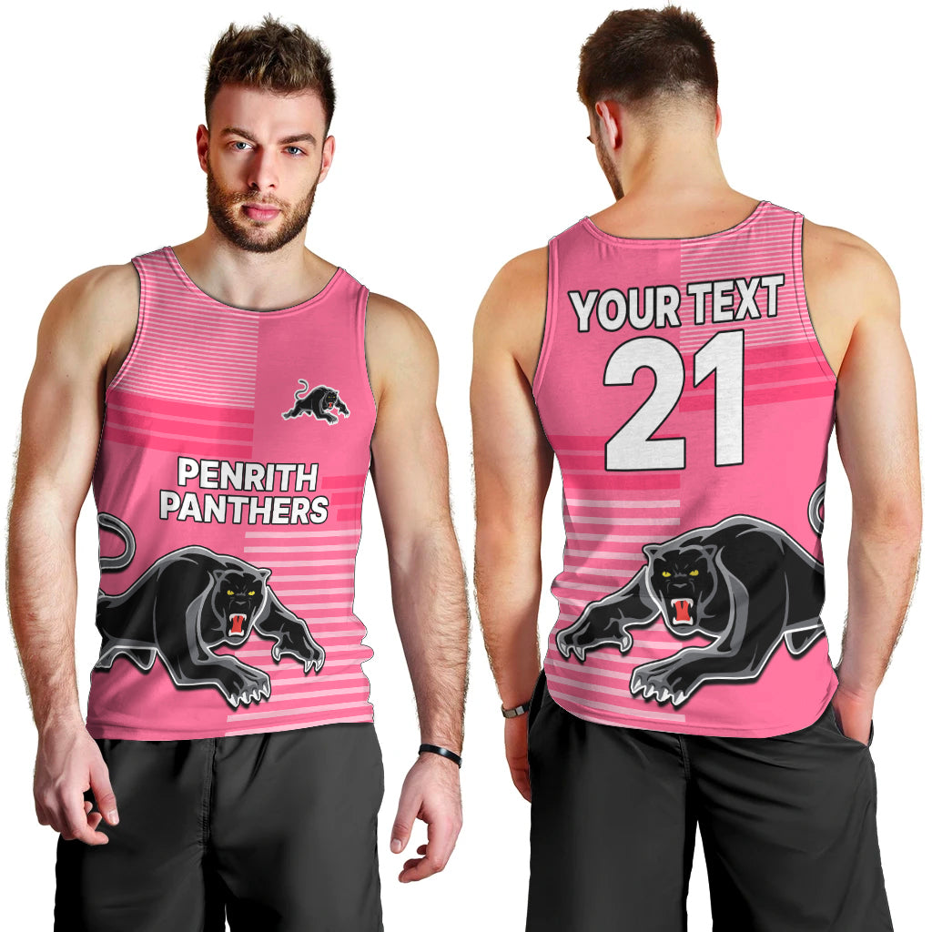 (Custom Text And Number) Penrith Panthers Rugby Men Tank Top Proud The Panthers Comeback Pink - Vibe Hoodie Shop