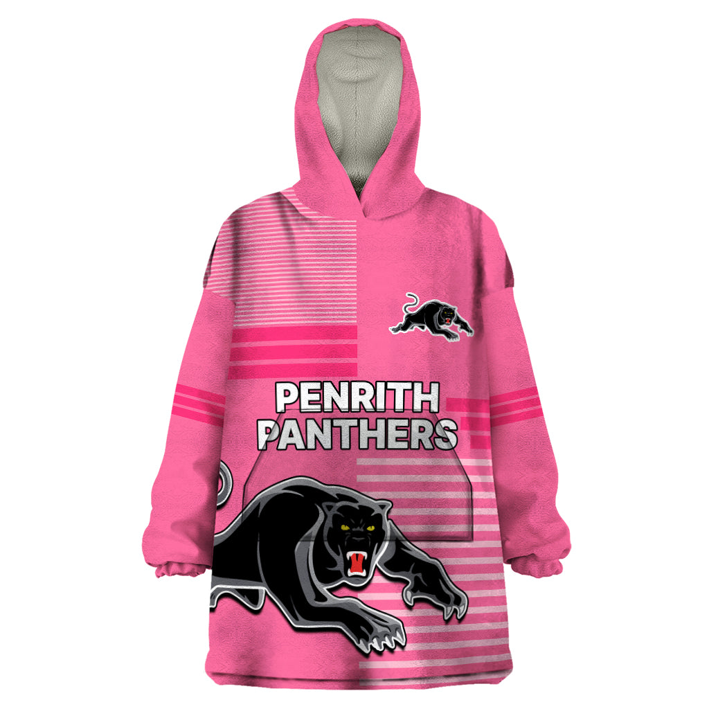 (Custom Text And Number) Penrith Panthers Rugby Wearable Blanket Hoodie Proud The Panthers Comeback Pink - Vibe Hoodie Shop