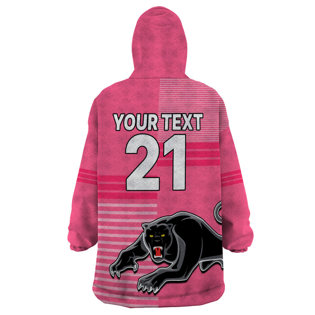 (Custom Text And Number) Penrith Panthers Rugby Wearable Blanket Hoodie Proud The Panthers Comeback Pink - Vibe Hoodie Shop